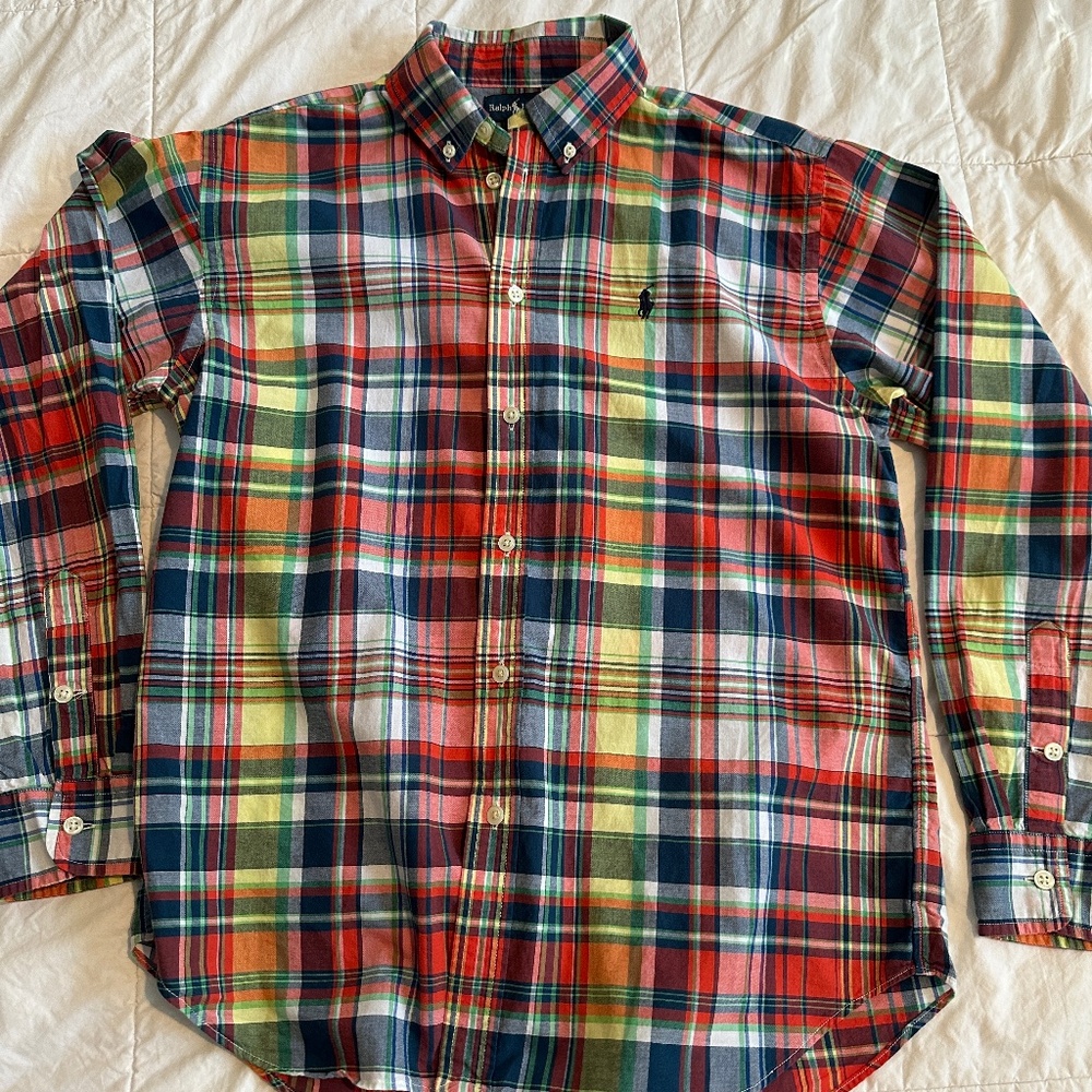 Boys plaid button down Polo shirt size 16/18